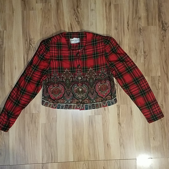 Vintage 80s 90s Cropped Tartan And Baroque Blazer - Picture 2 of 8